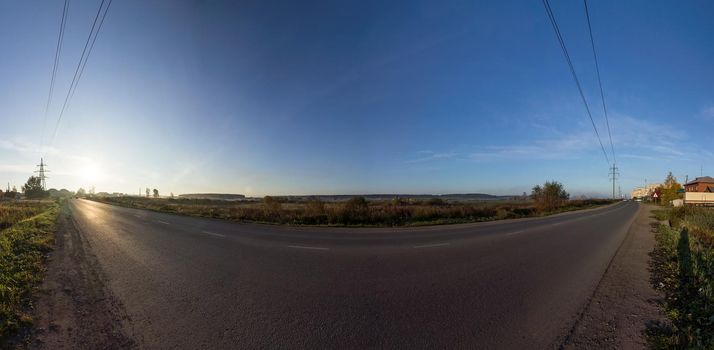 Panorama of the highway near the village. Panorama.