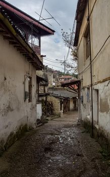 The architecture of the old streets in Sevastopol. Old houses.