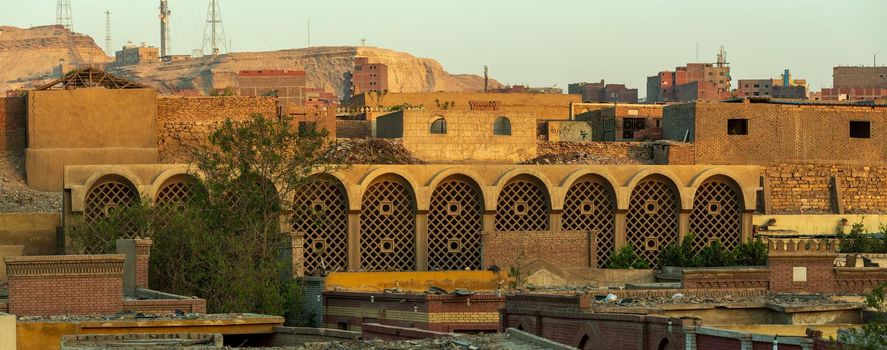 Old part of Cairo, capital of Egypt, panorama of the dead city or city of the dead. Necropolis and old cemetery where they live alive with the dead.