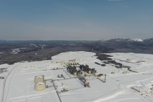 The liquefaction and gas preparation plant for transportation. Arctic LNG plant.
