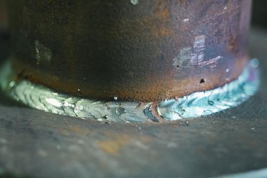 Welding seam of two pipes. Connection pipes by welding.