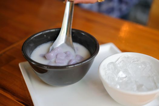 steamed taro with coconut milk. Traditional Thai dessert from Thailand