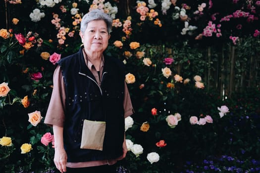 asian old elderly female elder woman resting relaxing in garden. senior leisure lifestyle