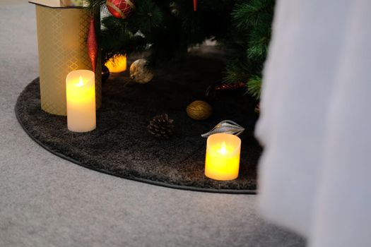christmas conifer cone and candles. festive xmas ornament decoration.