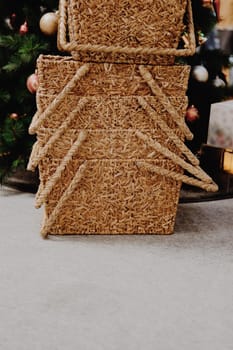 woven wicker rattan craft basket. natural material for environment conservation