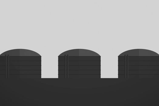 Fuel and gas storage tanks. Steel tanks, illustration drawing.