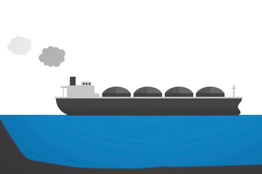 Transportation of liquefied gas on a tanker. Illustration of the hydrocarbon transportation scheme.