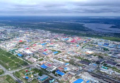 View from above on the city of Surgut. Hunts-Mansi Autonomous Region, surgut city from a bird's-eye view.