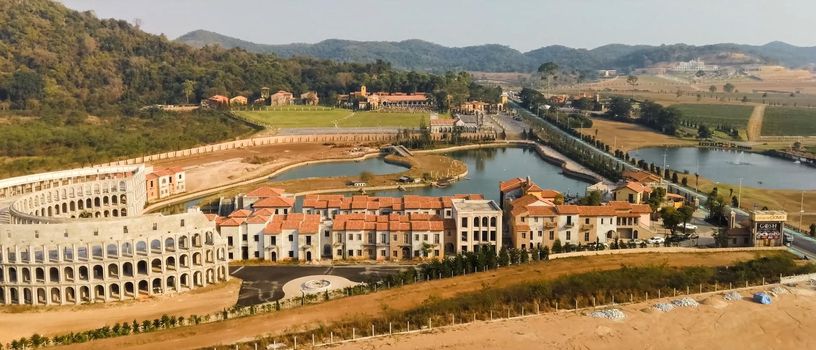 Accommodation in Spain, country resorts and recreation, view from above on the houses.