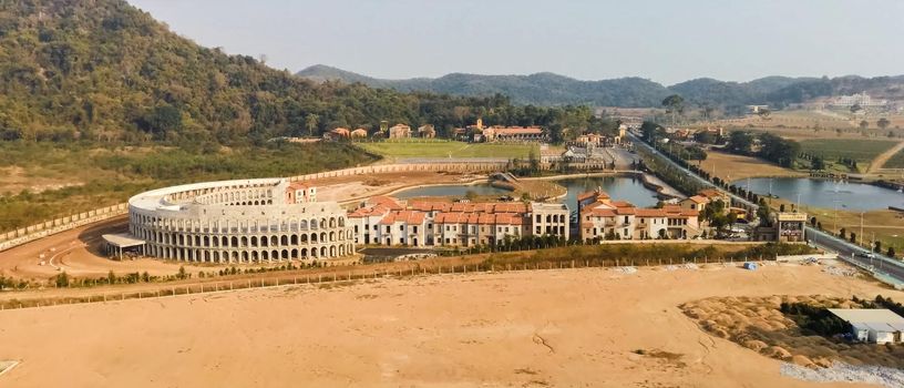 Accommodation in Spain, country resorts and recreation, view from above on the houses.