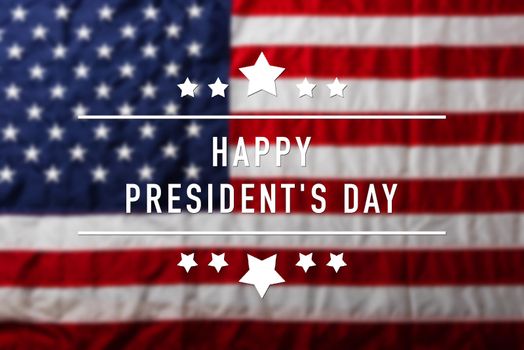 United States National Holidays. American or USA Flag with "HAPPY PRESIDENT'S DAY" text on flag background, President Day concept