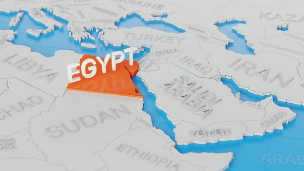 Egypt highlighted on a white simplified 3D world map. Digital 3D render.