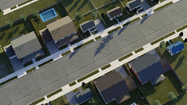 Suburban real estate investment. High income housing. fancy neighborhood. Digital 3D render.