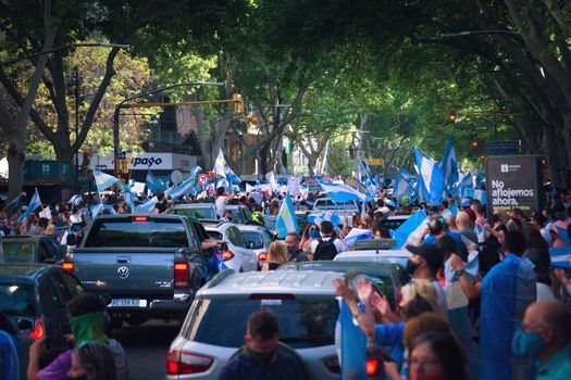 2020-10-12, Mendoza, Argentina: Crowd protesting in the streets against the economic and political measures of president Alberto Fernandez.