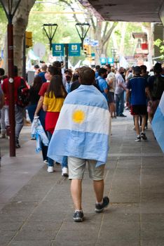 2020-10-12, Mendoza, Argentina: A man wrapped on an argentinian flag during a protest against the national government.