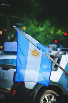 2020-10-12, Mendoza, Argentina: Detail of an argentinian flag during a protest against the national government.
