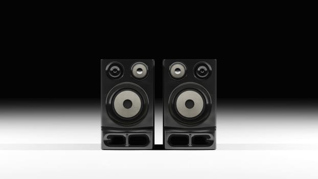 High fidelity stereo loudspeakers on black background. Digital 3D render.