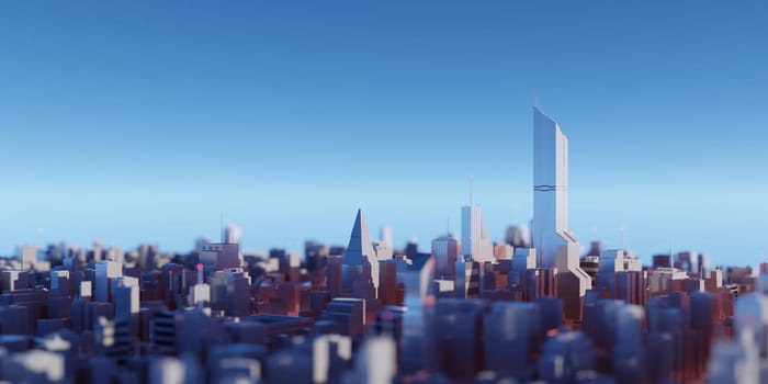 Futuristic city skyline with clean, modern aesthetic. Digital 3D render.