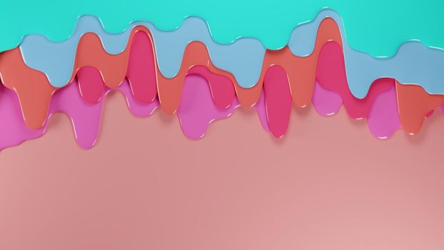 Colorful dripping layers in pastel colors. Abstract concept background. Digital 3D render.