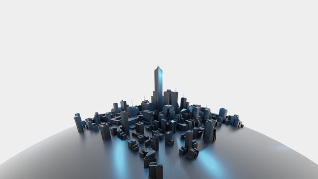 Futuristic city on a tiny world. Abstract concept digital render.