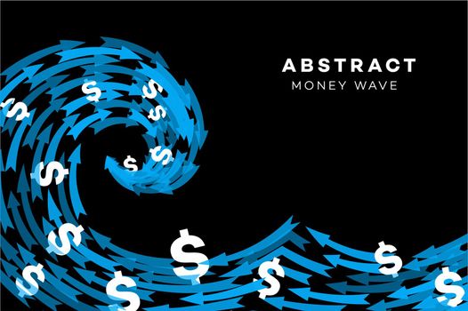 Abstract Blue Wave With Dollars And Arrows. Conceptual Vector Illustration.