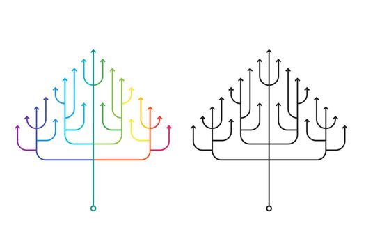 Abstract Growing Arrow Tree That Symbolizes Development And Growth. Conceptual Vector Illustration.