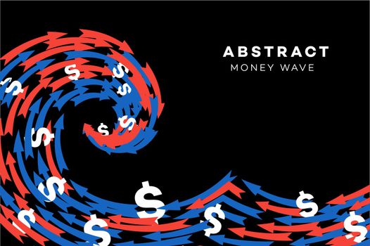 Abstract Red-Blue Wave With Dollars And Arrows. Conceptual Vector Illustration.