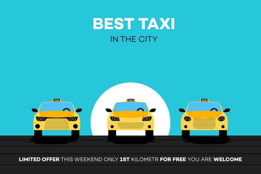 Best Taxi Cars In The City. Vector Illustration.