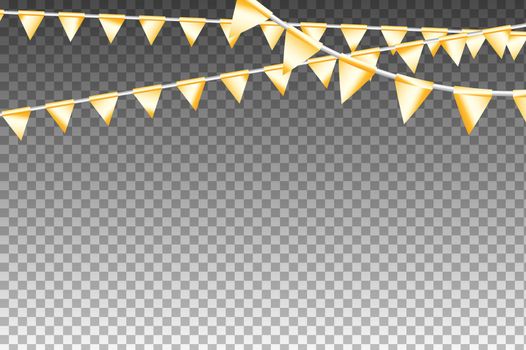 Golden Isolated Garland With Party Flags. Vector Illustration.