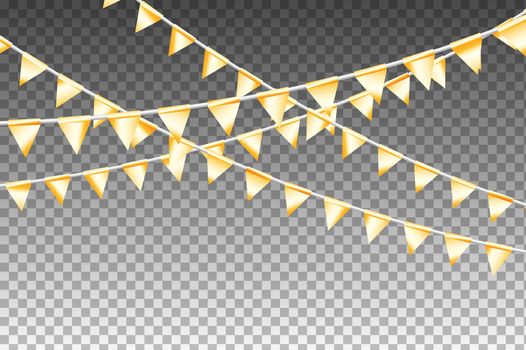 Golden Isolated Garland With Party Flags. Vector Illustration.