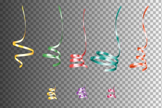 Set Of Realistic Colorful Serpentein Ribbons. Isolated Vector Design Element. Holiday Decoration.