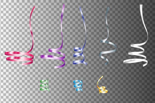 Set Of Realistic Colorful Serpentein Ribbons. Isolated Vector Design Element. Holiday Decoration.