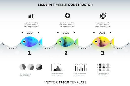 Modern Infographic Timeline Constructor For Fishing Industry. Conceptual Vector Background. Template For Business Presentations.