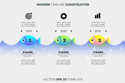 Modern Infographic Timeline Constructor For Fishing Industry. Conceptual Vector Background. Template For Business Presentations.