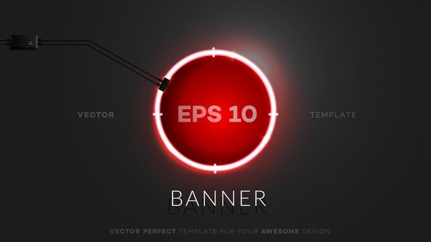 3d Neon Circle Sign. Realistic Vector Banner With Lighting Red Neon Tube On Black Background. Conceptual Vector Illustration.