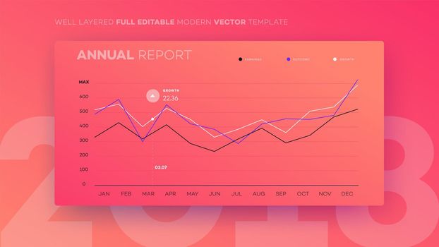 Full Editable Infographic Chart. Modern Vector Infochart With Analityc Annual Report. Template For Your Business Brochure UI Elements Or Presentation Design.