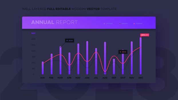 Full Editable Infographic Chart. Modern Vector Infochart With Analityc Annual Report. Template For Your Business Brochure UI Elements Or Presentation Design.