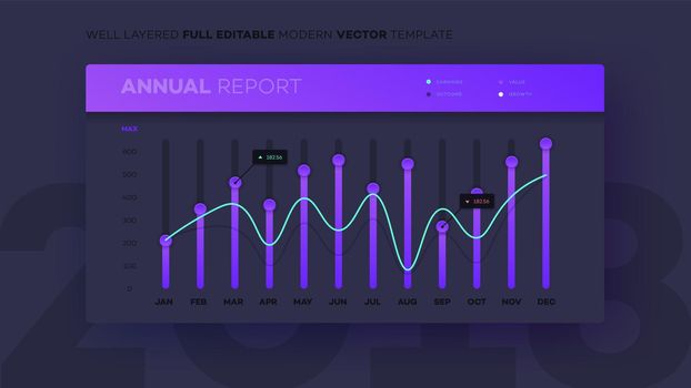 Full Editable Infographic Chart. Modern Vector Infochart With Analityc Annual Report. Template For Your Business Brochure UI Elements Or Presentation Design.