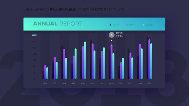 Full Editable Infographic Chart. Modern Vector Infochart With Analityc Annual Report. Template For Your Business Brochure UI Elements Or Presentation Design.