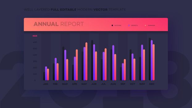 Full Editable Infographic Chart. Modern Vector Infochart With Analityc Annual Report. Template For Your Business Brochure UI Elements Or Presentation Design.