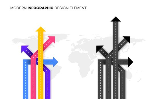 Conceptual Better Choice. Vector Illustration With Crossroads Over Worldmap. Template For Your Modern Infographic.