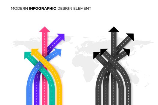 Conceptual Better Choice. Vector Illustration With Crossroads Over Worldmap. Template For Your Modern Infographic.