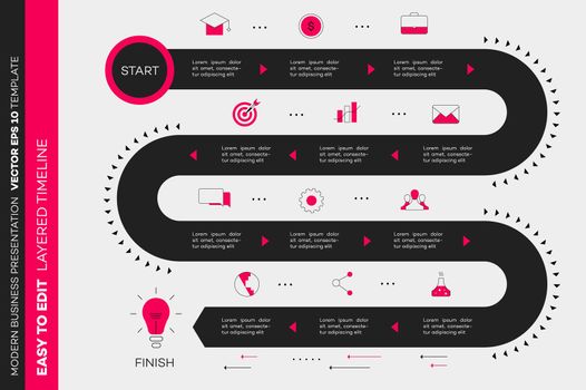 Layered Infographic Timeline. Vector Roadmap, Template For Modern Business Presentation, Annual Reports, Layouts.