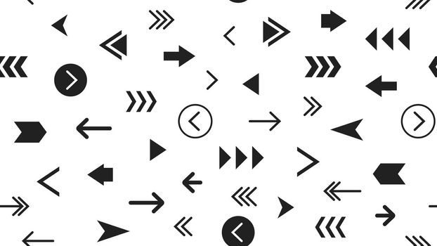 Seamless Modern Monochrome Pattern With Arrows. Most Popular Black Arrows On White Background.