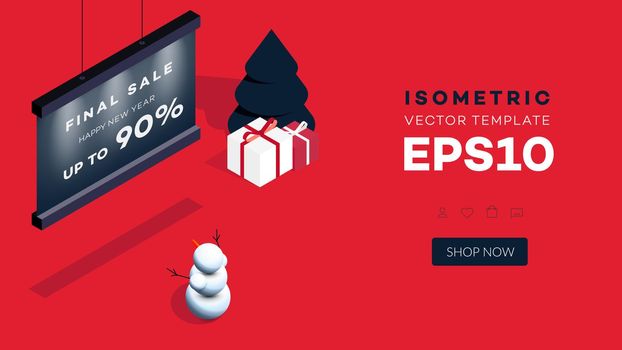 Modern Isometric Happy New Year Background. Vector Template For 2019 Gift Cards, Promotional Web Pages, Sale Billboards.