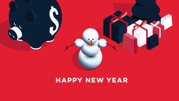 Modern Isometric Happy New Year Background. Vector Template For 2019 Gift Cards, Promotional Web Pages, Sale Billboards.