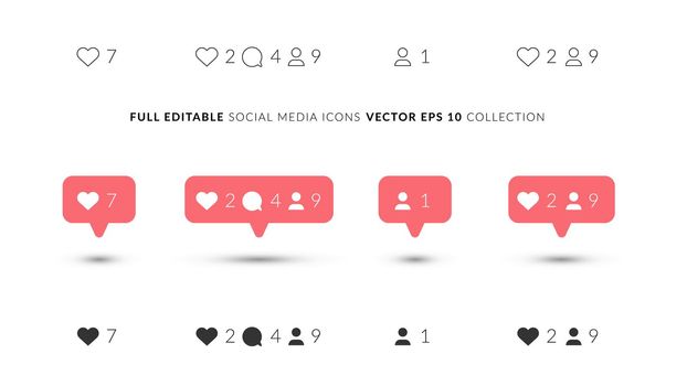Vector Perfect Icons For Social Media Design. Elegant Social Media Icons With 3 different Styles. Like, Share, Comment, Repost.