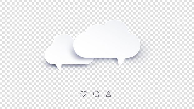 Vector Perfect Paper Style Speech Bubbles. Blank Isolated 3D Paper Stickers On Transparent Background.