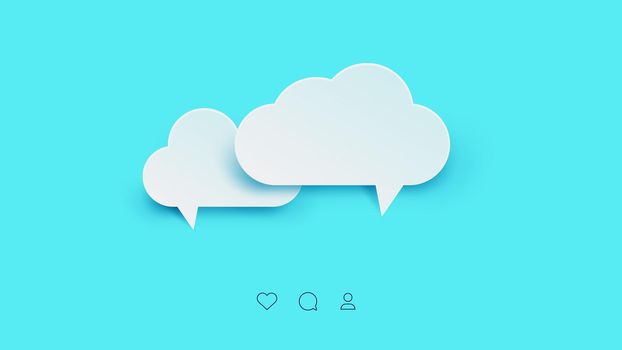 Vector Cloud Paper Style Speech Bubbles. Blank Isolated 3D Paper Stickers On Blue Background.