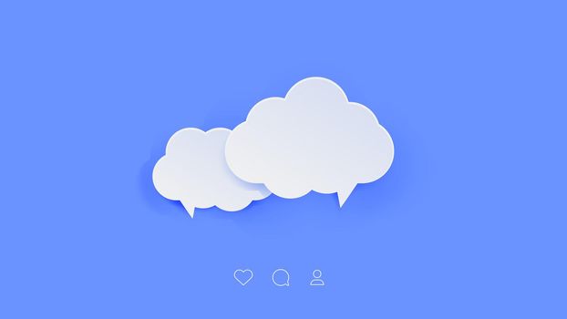 Vector Cloud Paper Style Speech Bubbles. Blank Isolated 3D Paper Stickers On Blue Background.